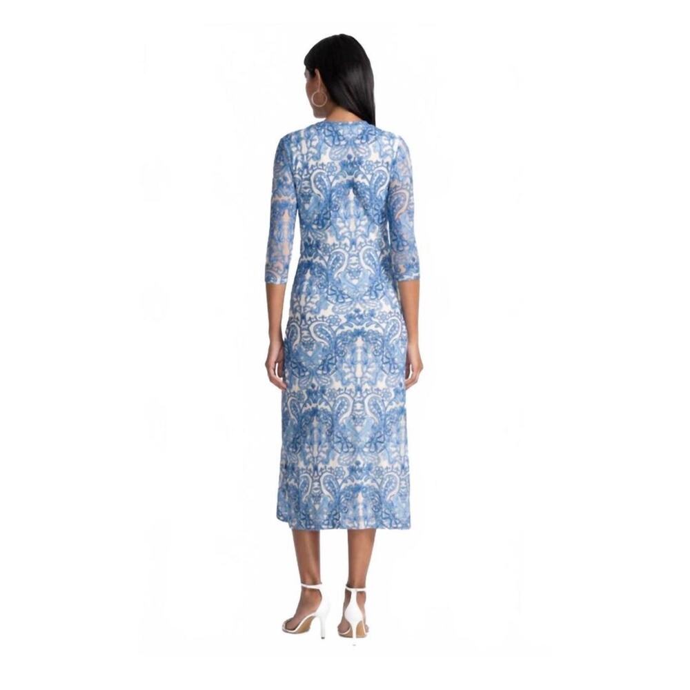 Rare NWT Johnny Was Jade Wynifred Mesh Midi Dress Blue Damask Embroidered Boho - Picture 4 of 15